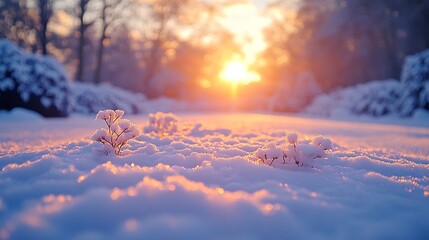 Snowy landscape at sunset