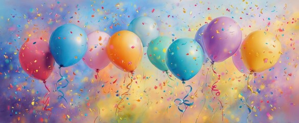 The vibrant display of balloons and confetti celebrating life's joyful moments.