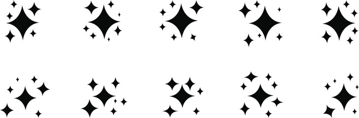Sparkle star icon set. Simple star burst symbol. Bright, star, lightning, astronomy, glowing light, twinkle effect. 