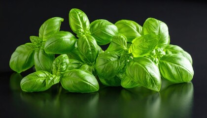 Obraz premium Fresh Basil: A close-up shot captures the vibrant green leaves of fresh basil, displaying their natural texture and form. Evoking a sense of natural purity and culinary delight.