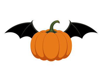 Orange pumpkin with bat wings green stem and no facial features