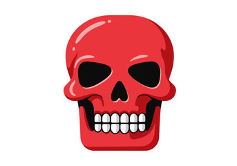 Obraz premium Red skull with black eye sockets and nose hole showing white teeth on a white background