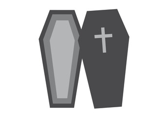 Obraz premium Two coffins one open in grey layers the other closed in dark grey with a light grey cross
