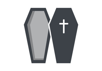 Obraz premium Two coffins one open in gray tones the other closed and dark gray with a white cross