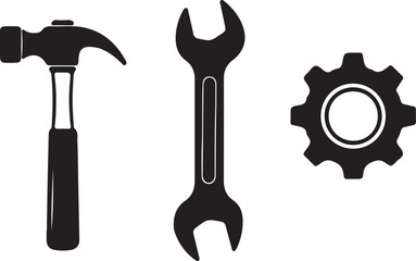 set of tools vector Hammer, Wrench, and Gear Icon Vector