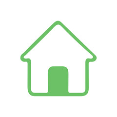 A simple, green house icon with rounded edges, centered on a white background, conveys a clean, minimalist, and welcoming ambiance.