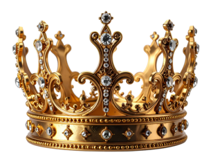 Golden kings crown isolated on a transparent background.