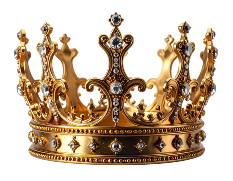Golden kings crown isolated on a transparent background.