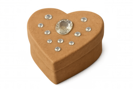 Closed heart-shaped cardboard gift box decorated with rhinestones, isolated on transparent background, perfect for valentine's day or special occasions
