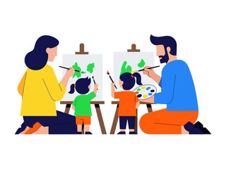 Family Artistic Moment: A heart warming family, engrossed in the creative act of painting. Capturing the essence of a joyful and artistic family.