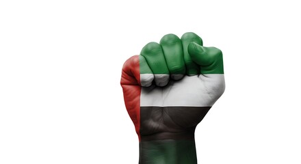 Powerful fist painted with the United Arab Emirates flag colors
