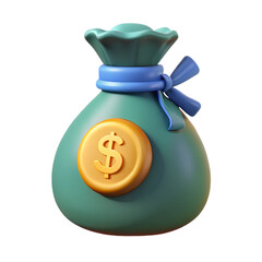 Green money bag with dollar coin isolated on transparent background