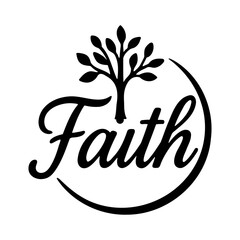 Inspirational faith logo vector with tree symbol and elegant script