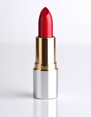 Classic Red Lipstick: A close-up shot of a vibrant red lipstick, elegantly presented, radiating glamour, beauty, and a touch of allure, the lipstick is a timeless beauty essential.