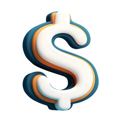 Stylized 3D Render of Dollar Sign with Layered Colors on a transparent background