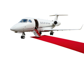 Private jet arrival luxury airport red carpet exquisite environment elegant viewpoint isolated PNG