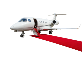 Private jet arrival luxury airport red carpet exquisite environment elegant viewpoint isolated PNG