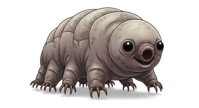 Adorable Cartoon Illustration of a Tardigrade (Water Bear) on White Background