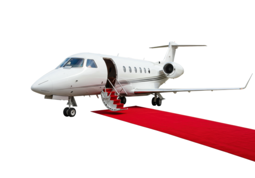 Private jet arrival luxury airport red carpet exquisite environment elegant viewpoint isolated PNG
