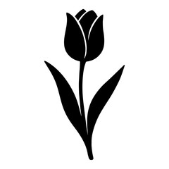 Black and white vector silhouette of a tulip on a white background.