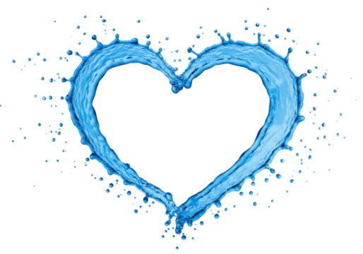 Splashing water heart shape creation studio love concept isolated PNG