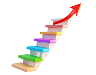 Cartoon Style Steps to Success with Arrow, Isolated on Transparent Background