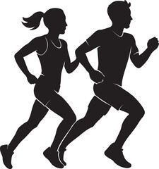 Silhouette of a man and woman jogging together