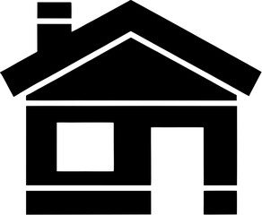 Simple Black Silhouette of a House with a Chimney and Window