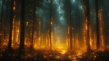 Golden light enchanted forest