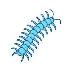 Stylized blue centipede illustration on a black background