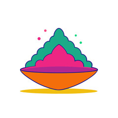 Colorful holi powder piles in a bowl with floating dots