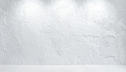 Clean and minimalist white textured wall background illuminated by three professional spotlights, ideal for studio photography, product promotion, and elegant display purposes.