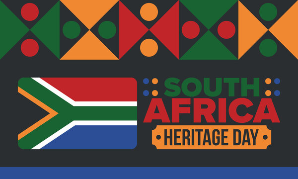 South Africa Heritage Day. Happy holiday. Celebrate culture and traditions of nation. South African flag. Poster with illustration. Pattern design. Vector