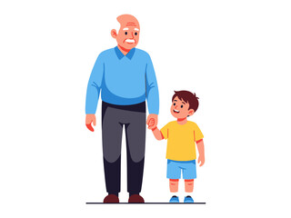 Generations Hand in Hand: A heartwarming illustration depicts a grandfather and grandson walking together, symbolizing the enduring bond of family and the shared journey of life.