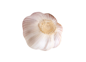 Top view of single garlic bulb isolated on white background with clipping path