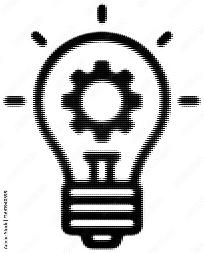 Wall mural dot pattern of a light bulb with gear icon inside emphasizing innovation. vector illustration
