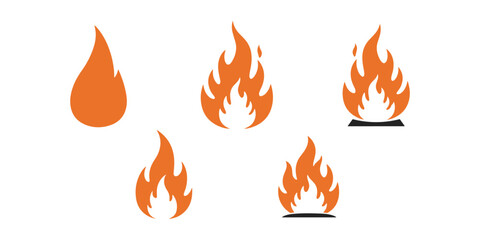 Set of Orange Fire Flame Icons Collection.