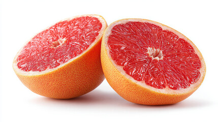 half and sliced grapefruit isolated on white background 