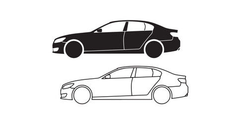 Simple Car Icons in Solid and Outline Styles.