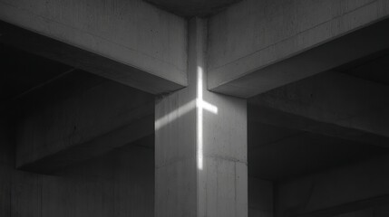 Obraz premium Minimalist architectural detail of a concrete column with soft light, highlighting abstract geometric beauty.