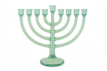 Green hanukkah menorah standing on a transparent background, celebrating the jewish festival of lights