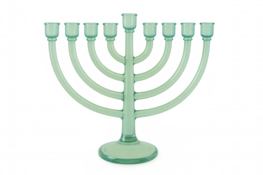 Green hanukkah menorah standing on a transparent background, celebrating the jewish festival of lights