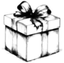 Obraz premium Monochrome halftone illustration of a gift box with a ribbon, digital art. Vector illustration