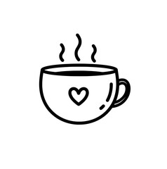 coffee cup with heart icon, line art
