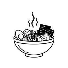 a black and white illustration of noodles in a bowl