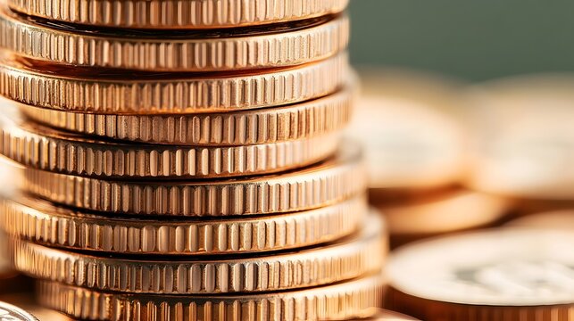 Detailed Close Up of Stacked Coins Depicting Wealth Accumulation