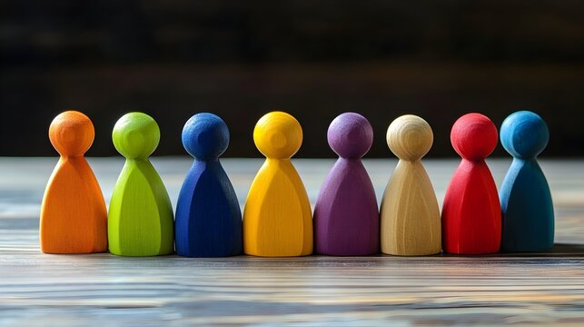 Diverse Wooden Figurines Symbolizing Inclusive Society