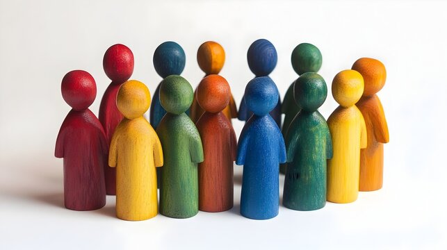 Colorful Wooden Figures Representing Diversity and Inclusion in Society