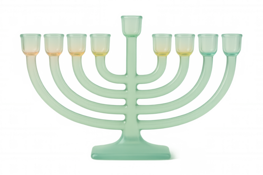 Green hanukkah menorah standing on a transparent background, celebrating the jewish festival of lights