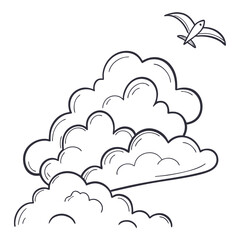 Hand drawn illustration of clouds and a bird